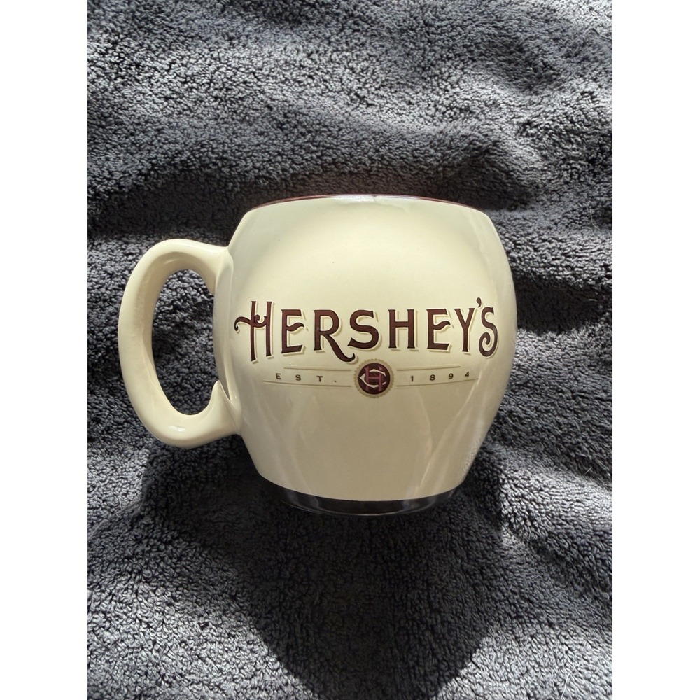 Hershey's cream colored barrel shaped coffee mug cup with handle 'est 1894'